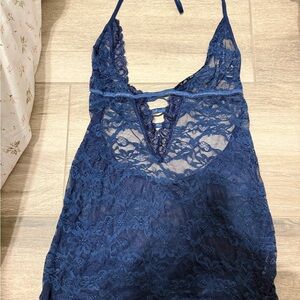 Lace Halter Chemise in Deep Blue